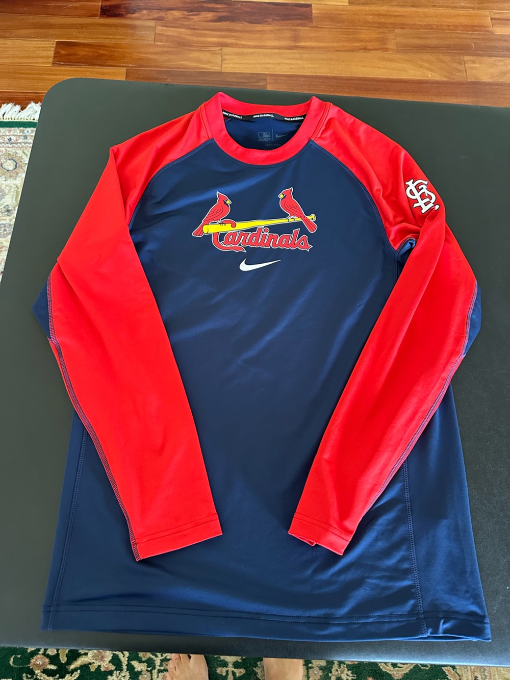 Nike St. Louis Cardinals MLB Men’s Navy and Red Long-Sleeve Shirt Mens Large